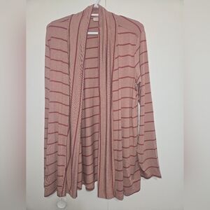 LOGO by Lori Goldstein Women's Striped Knit Dusty Rose Open Cardigan Size XL